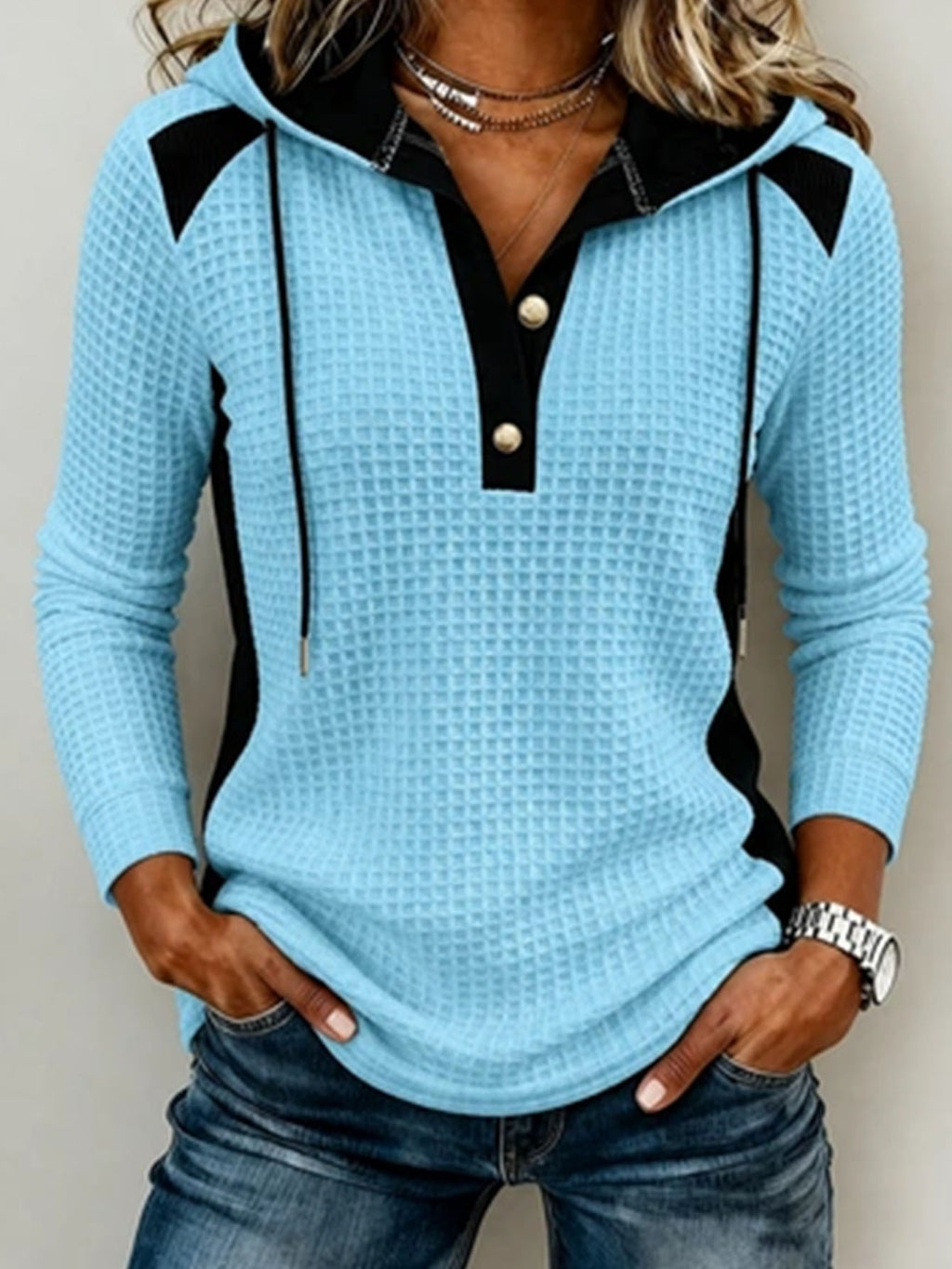 Anno's Auto-développé Européen et American Women's Fashion Casual Waffle Knit Hooded Swea