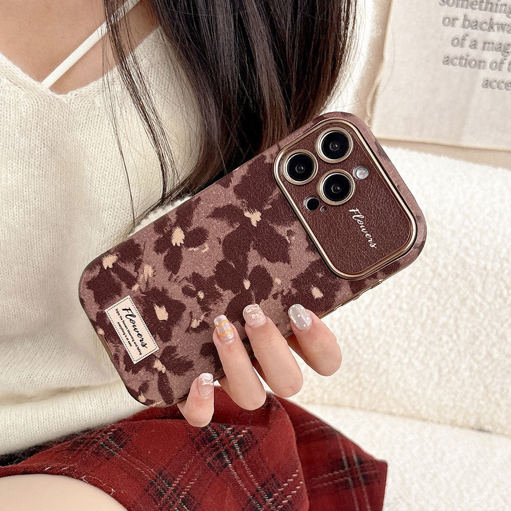Housse de protection pour téléphone résistant aux éclaboussures brunes et florales