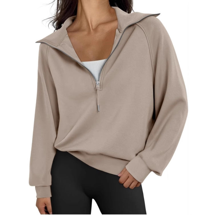 Sweat-shirt à manches courtes demi-zip pour femmes