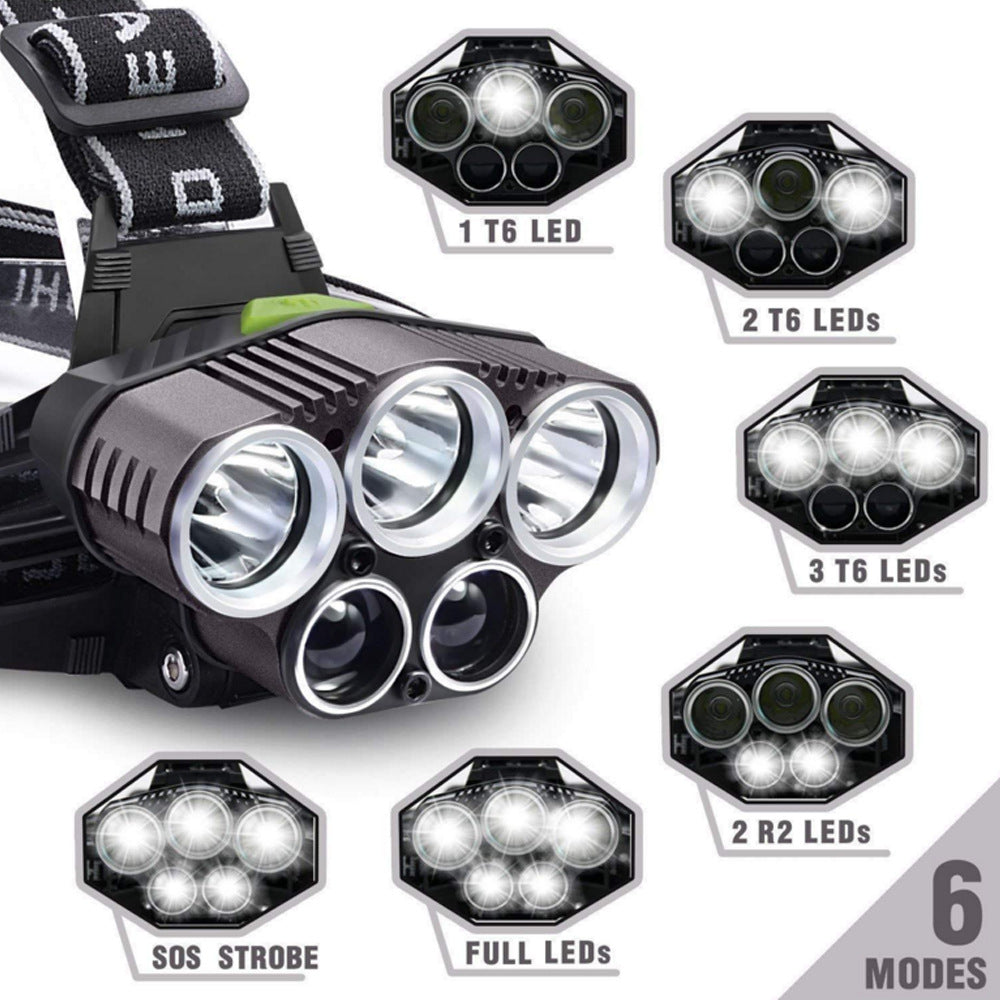 6-mode USB rechargeable de la pêche de nuit 5LED phare