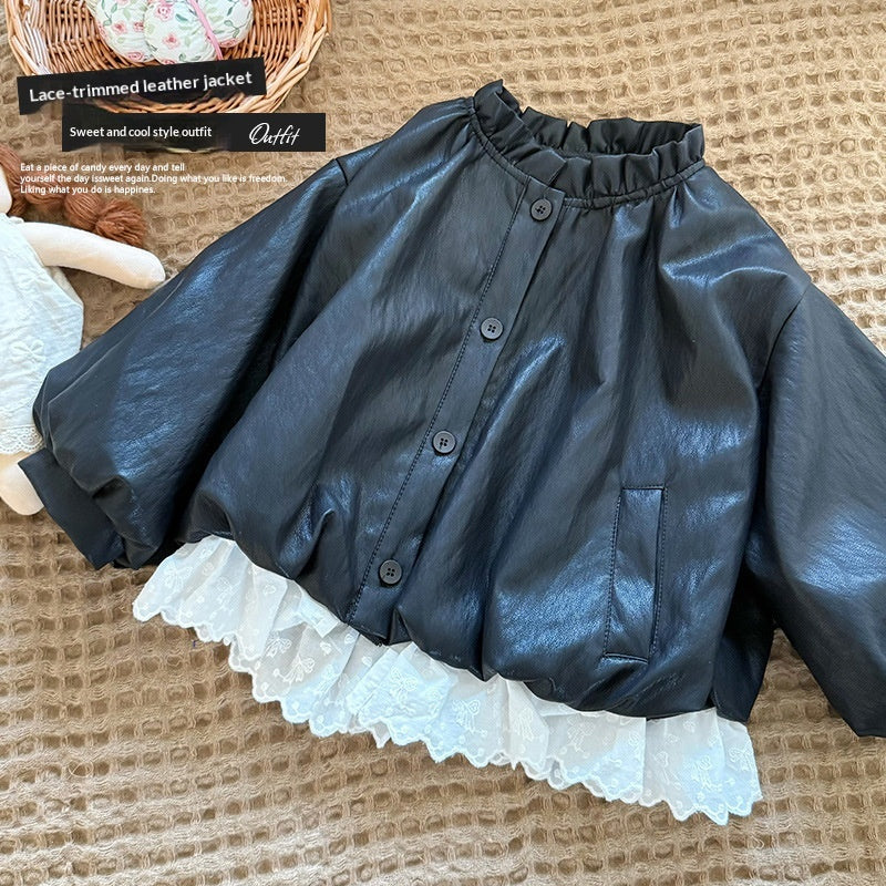 Veste en cuir de patchwork de style forêt d'automne pour bébé fille