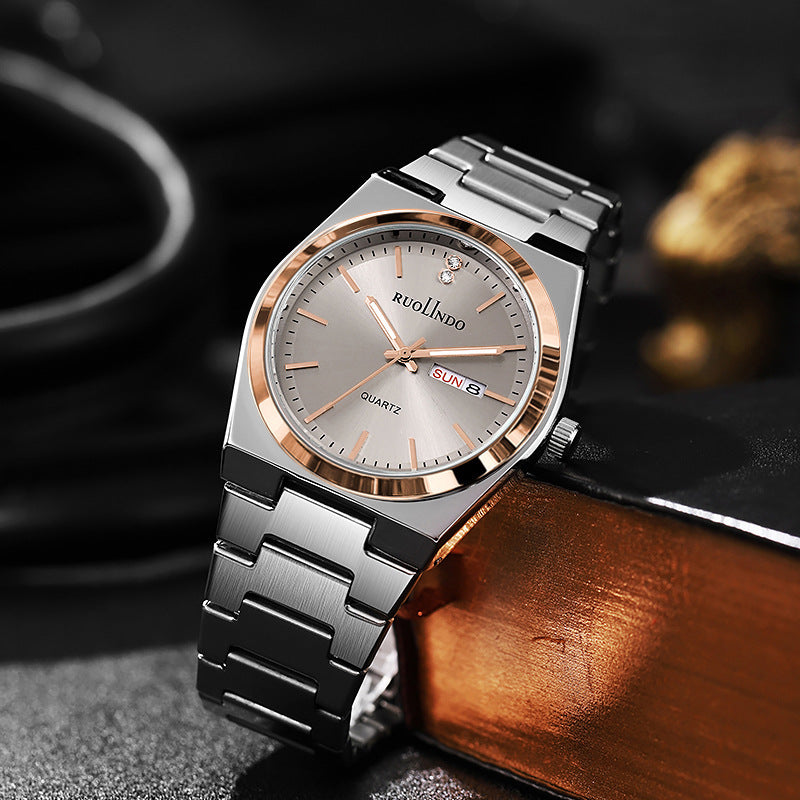 Double calendrier Avancé en acier inoxydable Lumineux hommes montre
