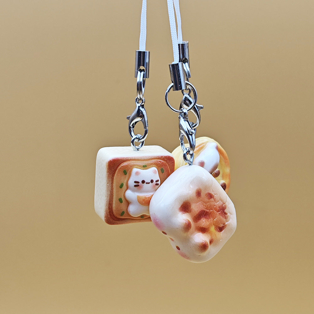 Cute kitten tart simulation phone charm