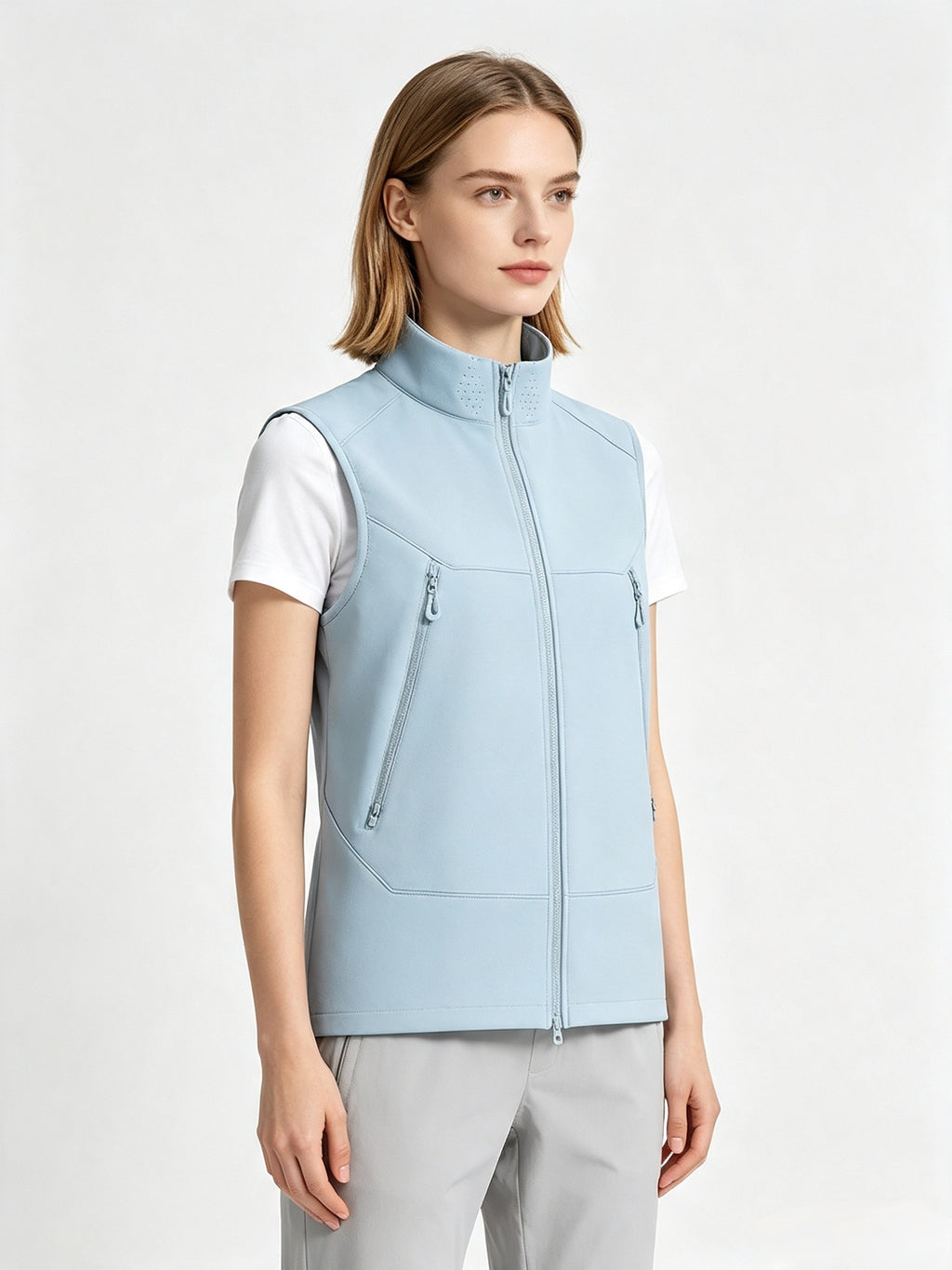 Couple Stand Collar Outdoor Vest Thin Fleece Lined Warm Sleeveless Waistcoat Wind Resistan