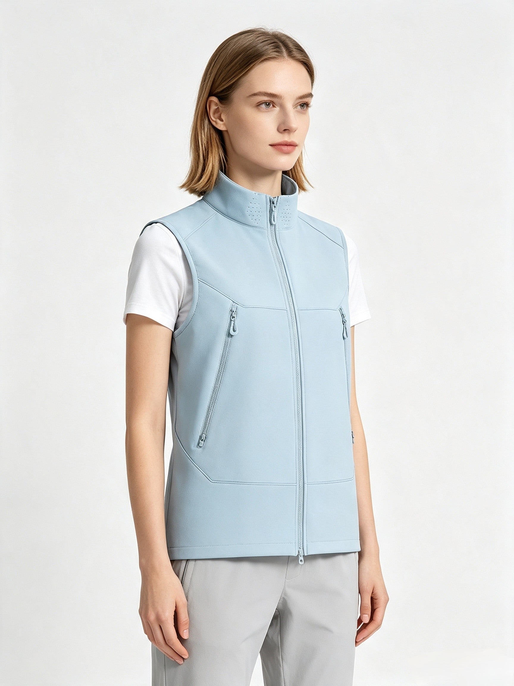 Couple Stand Collar Outdoor Vest Thin Fleece Lined Warm Sleeveless Waistcoat Wind Resistan