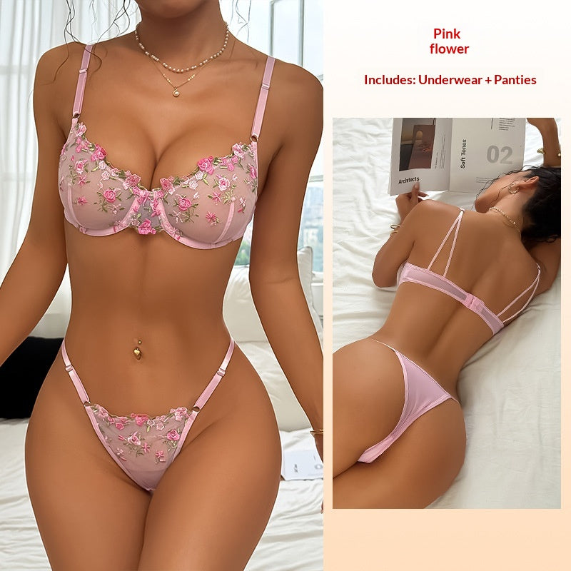 Memory Soft Steel Anneau Brodé Dentelle Lingerie Set