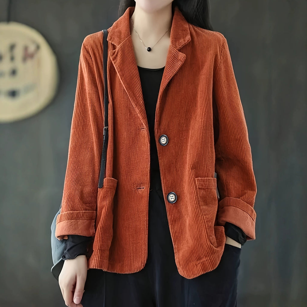 Femmes Corduroy Casual manches longues Bouton-Up Lapel Veste Coat