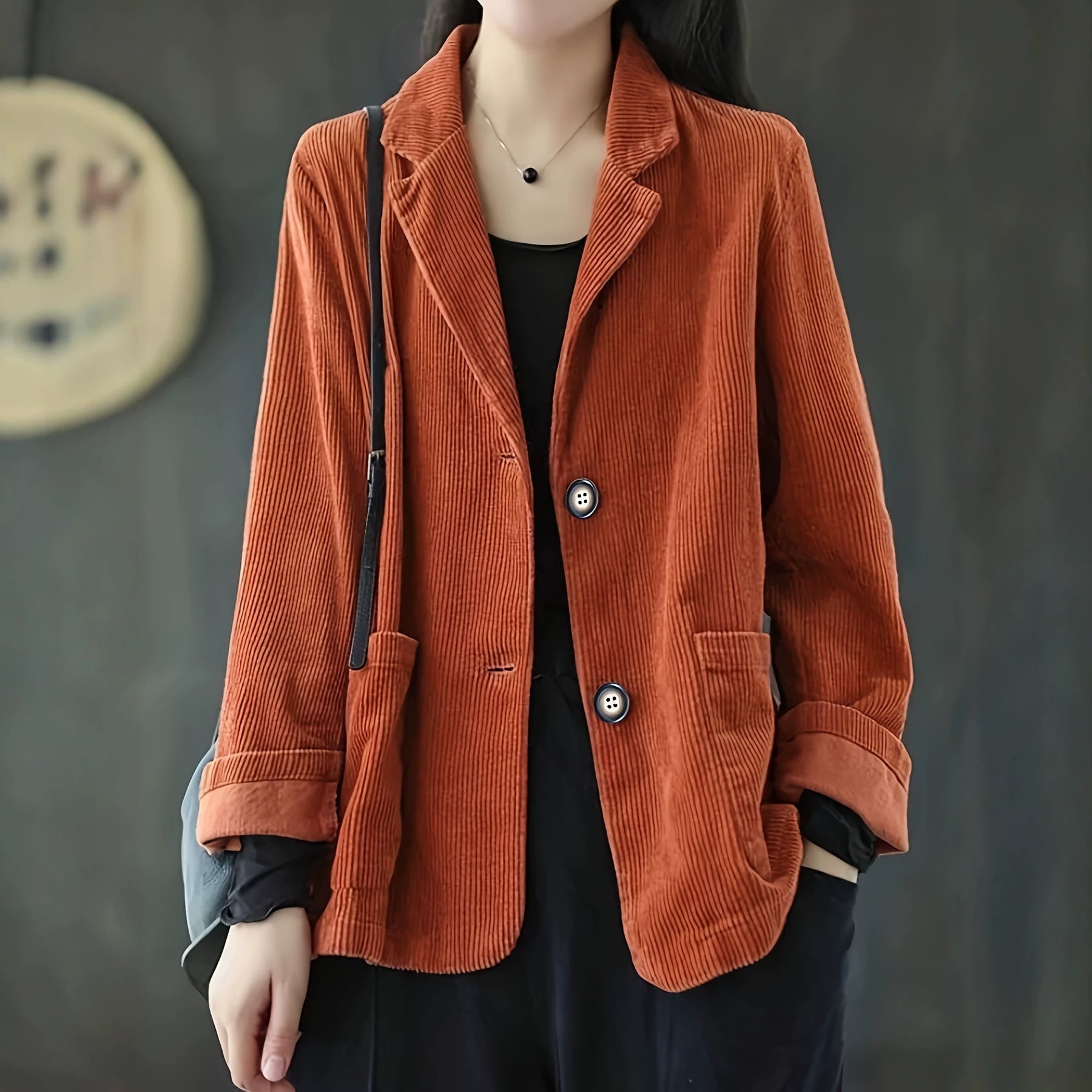 Femmes Corduroy Casual manches longues Bouton-Up Lapel Veste Coat