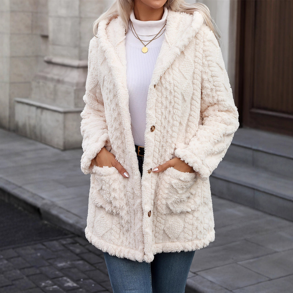 Cardigan à col solide à capuchon avec boutons