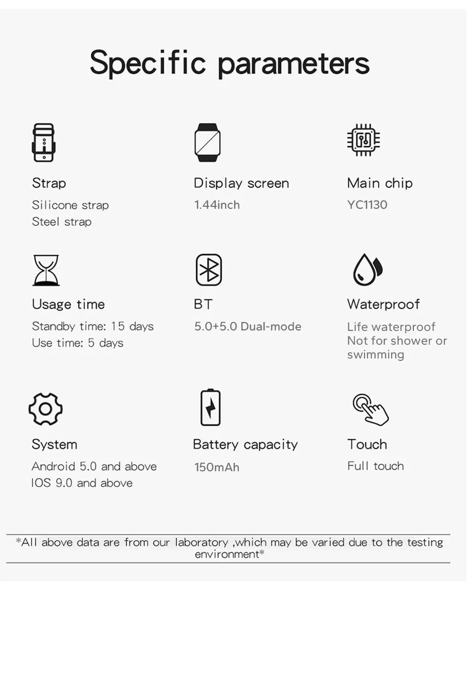 Smart Watch écran de 144 pouces Full Touch hommes et femmes Bluetooth appel