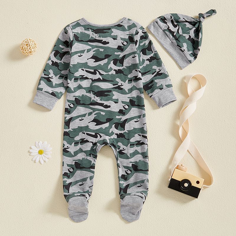 Creative Camouflage Print Zip-Up Baby Onesie et Hat Set