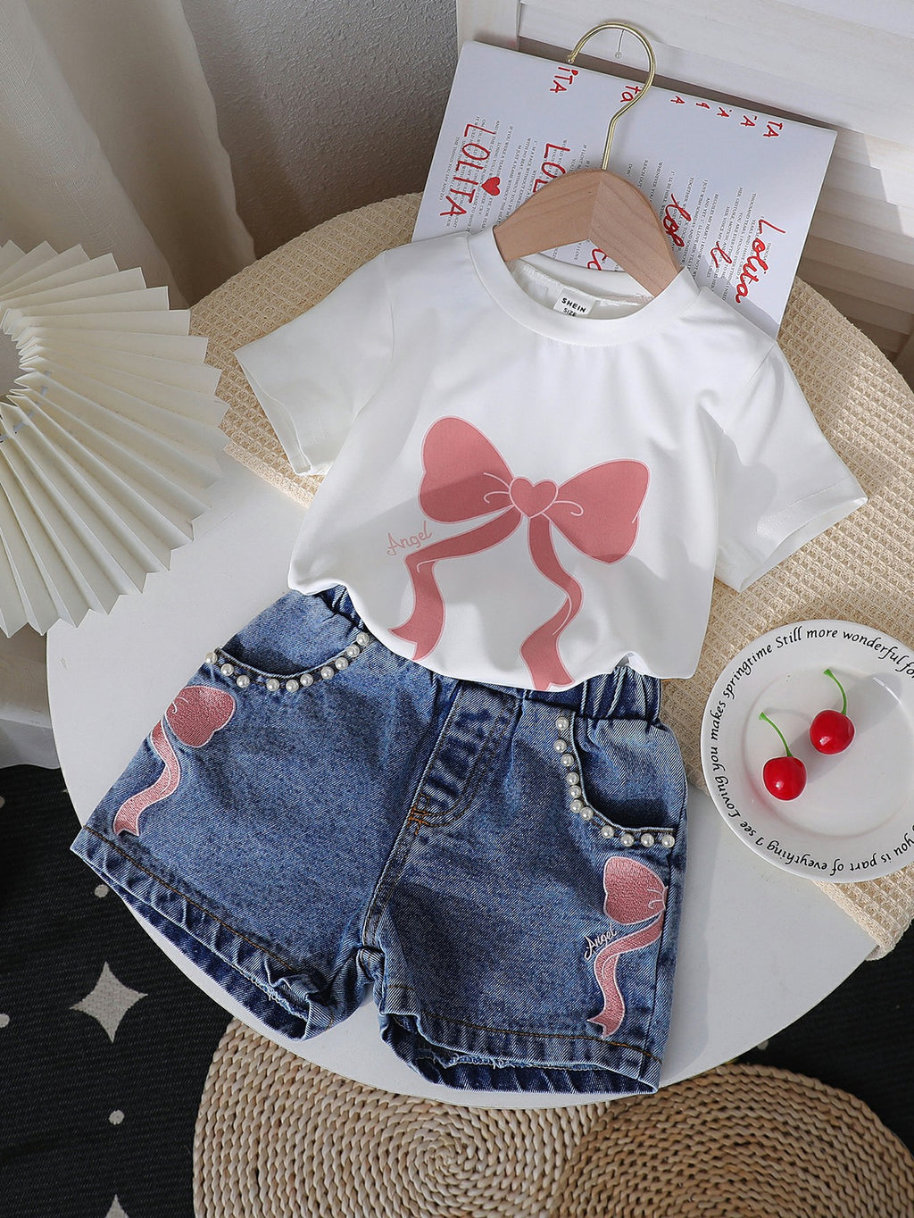 Filles Col rond Imprimé Top et Denim Jeans Set