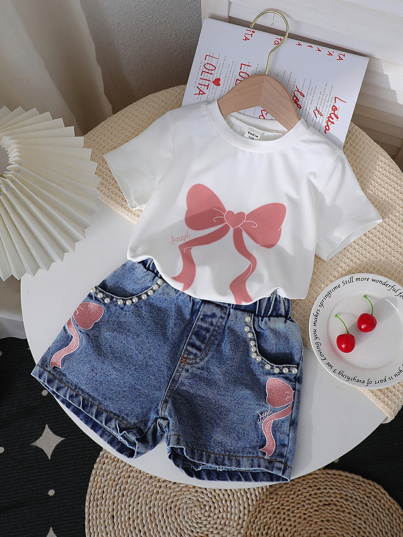 Filles Col rond Imprimé Top et Denim Jeans Set