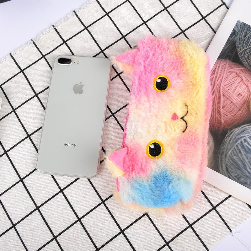 Laser couleur chat peluche crayon cas étudiant papeterie sac