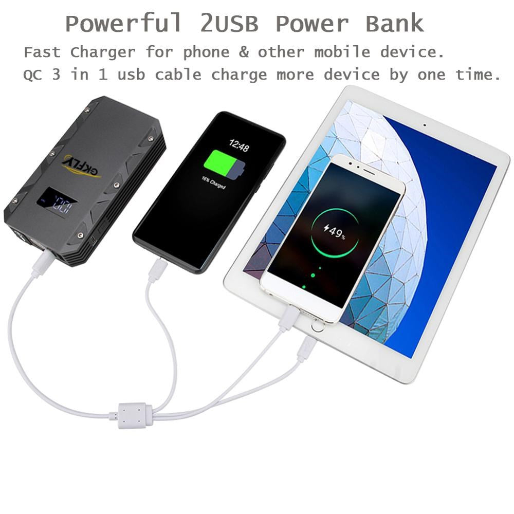 GKFLY 2000A Démarreur voiture Batterie Booster LED voiture St