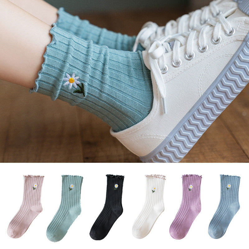 Femmes Printemps Été Chaussettes minces en coton avec bords volants