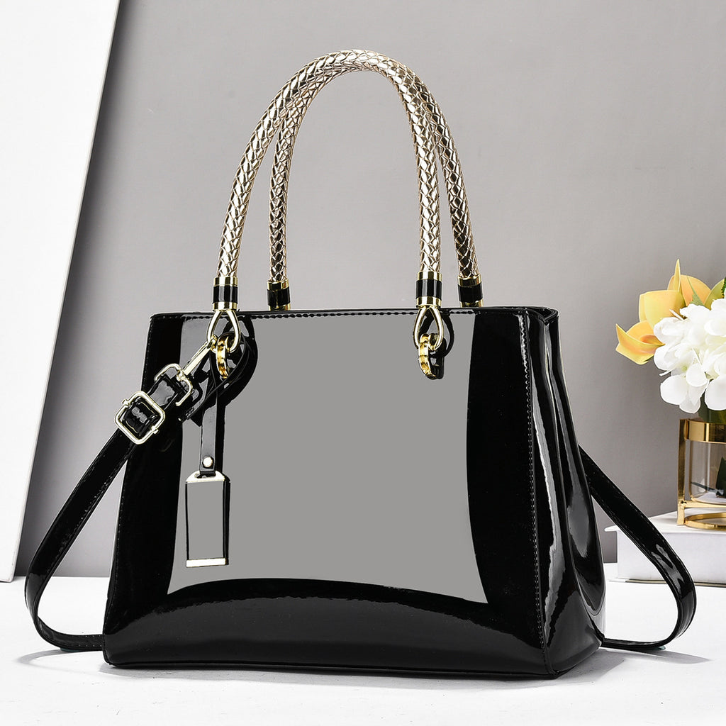 Sac à main en cuir brillant à la mode en cuir brillant Grande capacité Sac à bandoulière casual