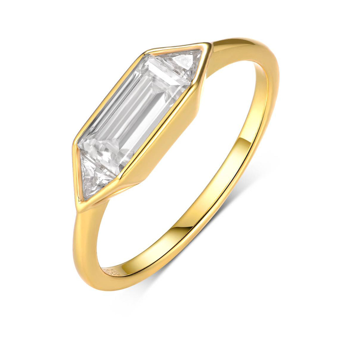 S925 Argent plaqué or 0,8ct Lunette géométrique Moissanite Anneau 4x8mm Baguette & Trillion St