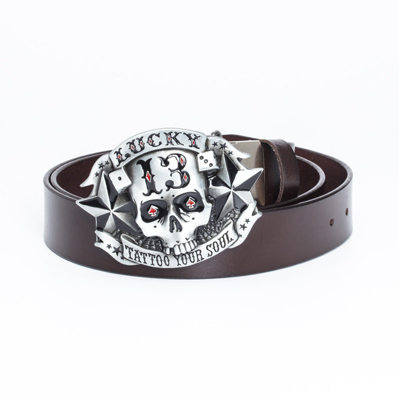 Trendy Ceinture en cuir homme Skull Skateboard Buckle