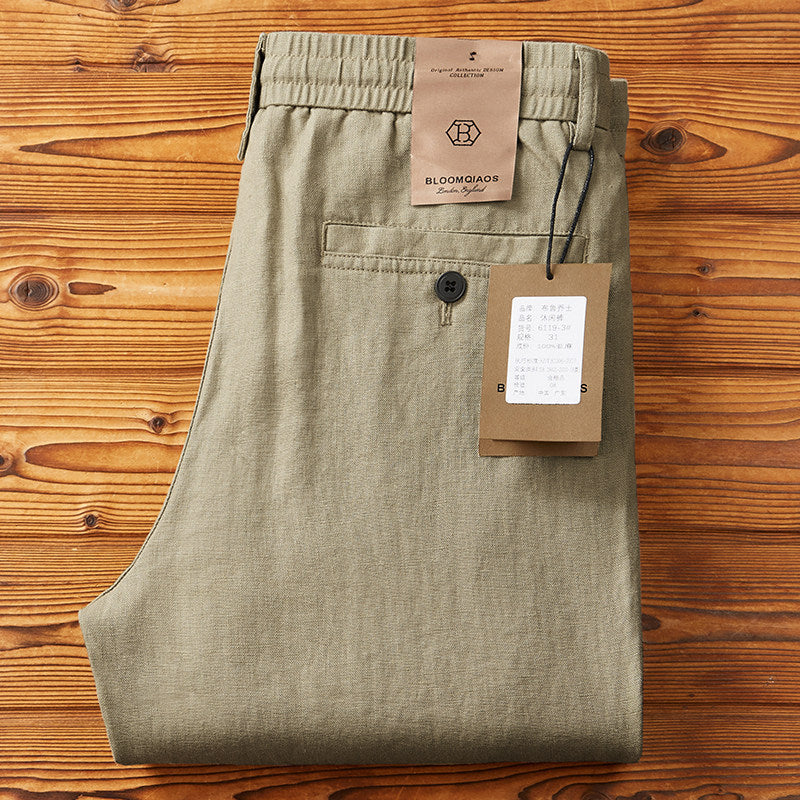 Pantalons à cordons élastiques en lin pour hommes