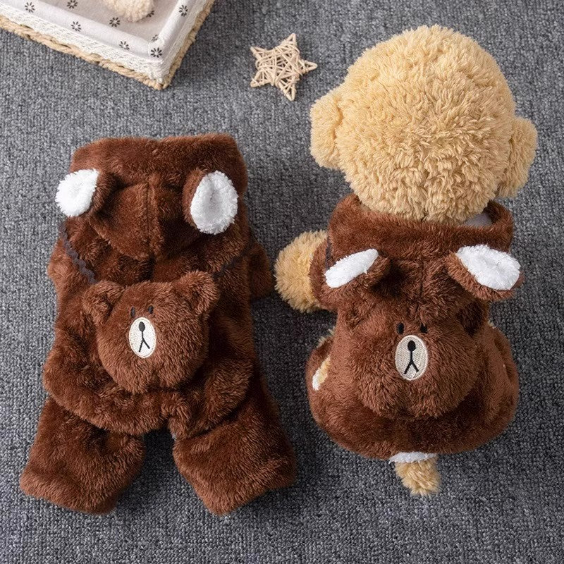 Vêtements pour animaux de compagnie d'hiver en peluche style ours quatre pattes Outfit doublé de polaire et extra-épaisseur