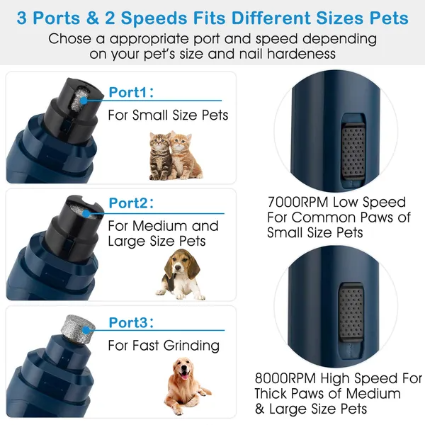 Poignée d'ongle de chien 2 vitesses silencieux USB Rechargeable Pet Poignée d'ongle de chien professionnel