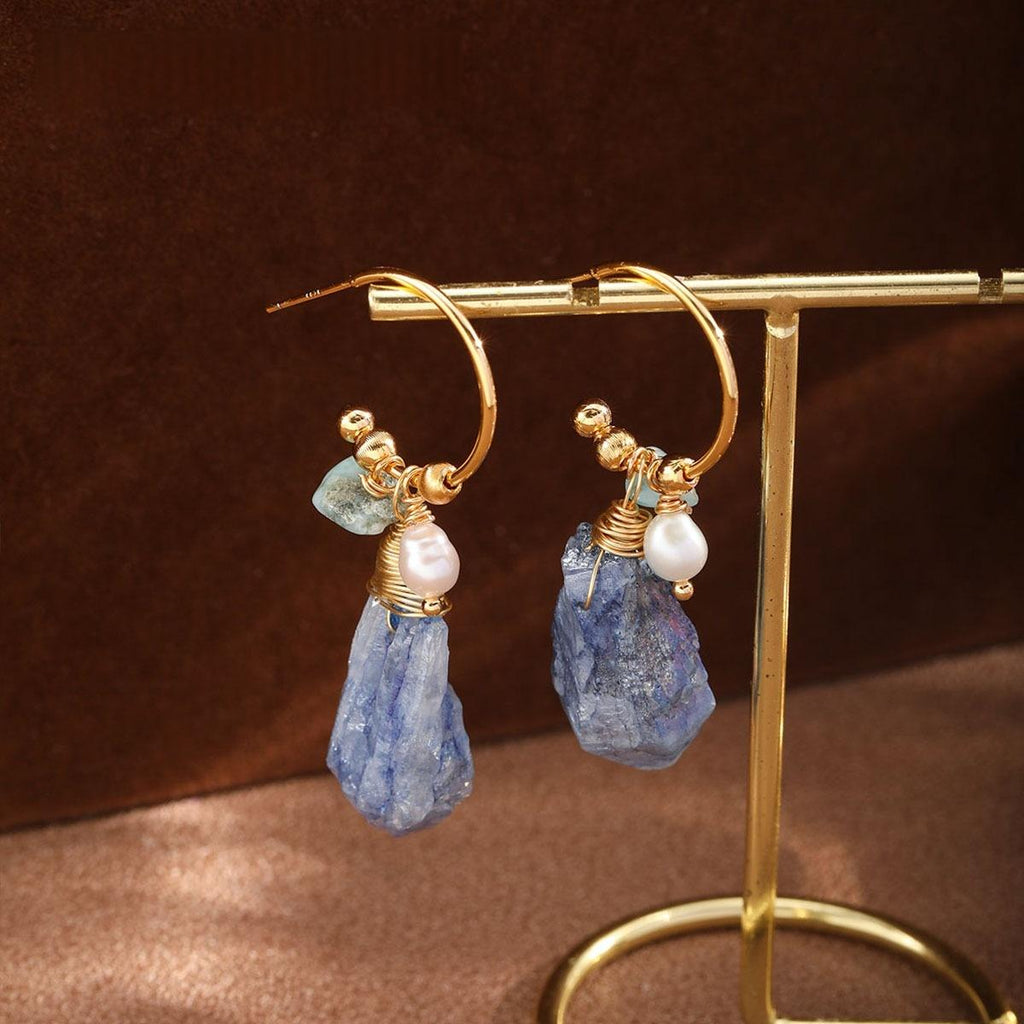 Femmes Boucles d'oreilles naturelles kyanite perle