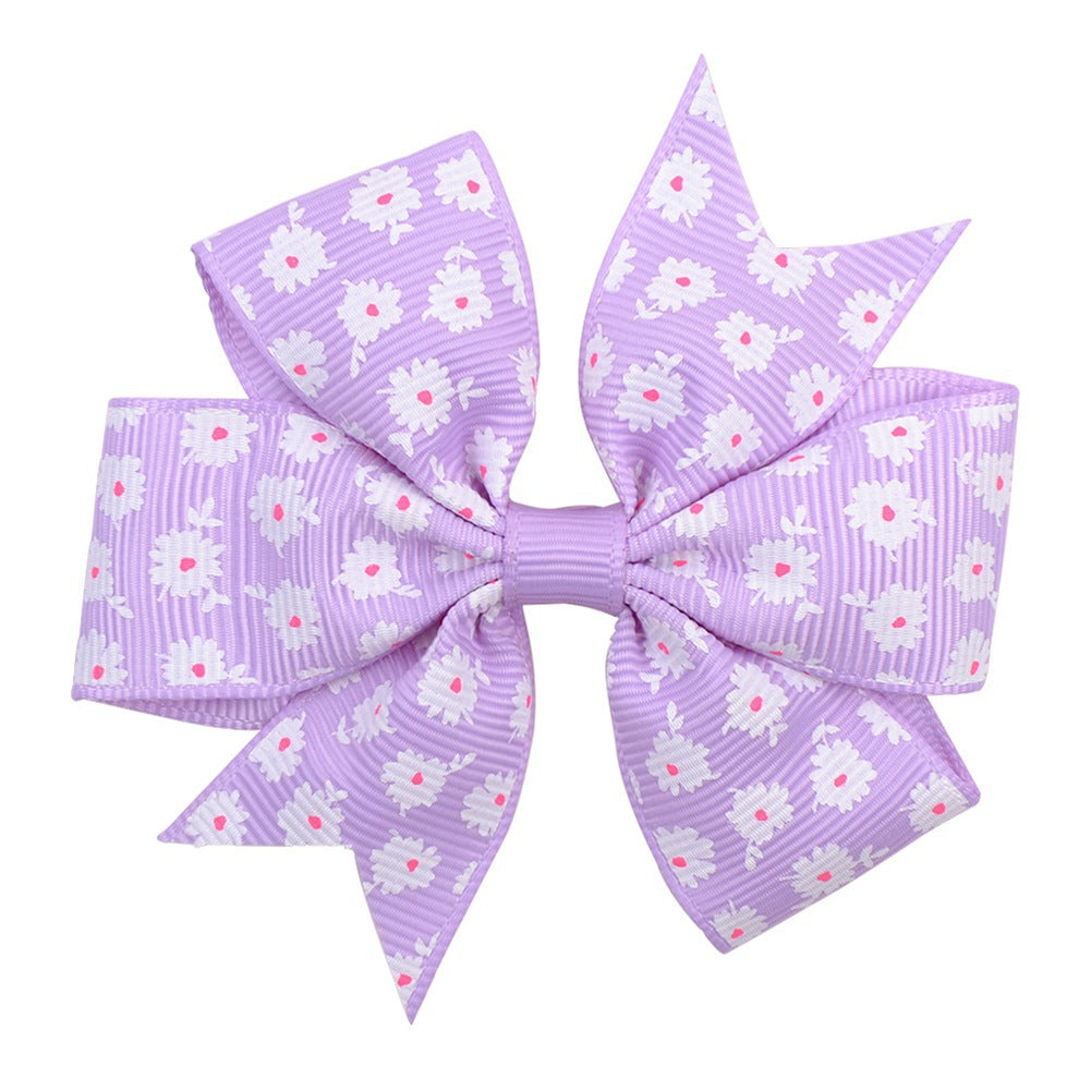 Imprimé Daisy Sunflower Dotted Rib with Fishtail Bow Baby Hair Clip