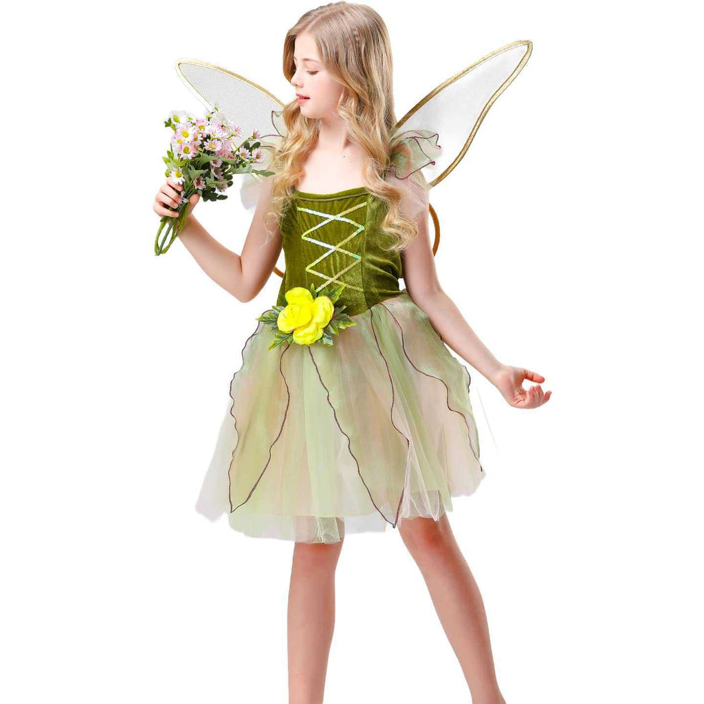 Robe de fée aux fleurs de forêt avec ailes