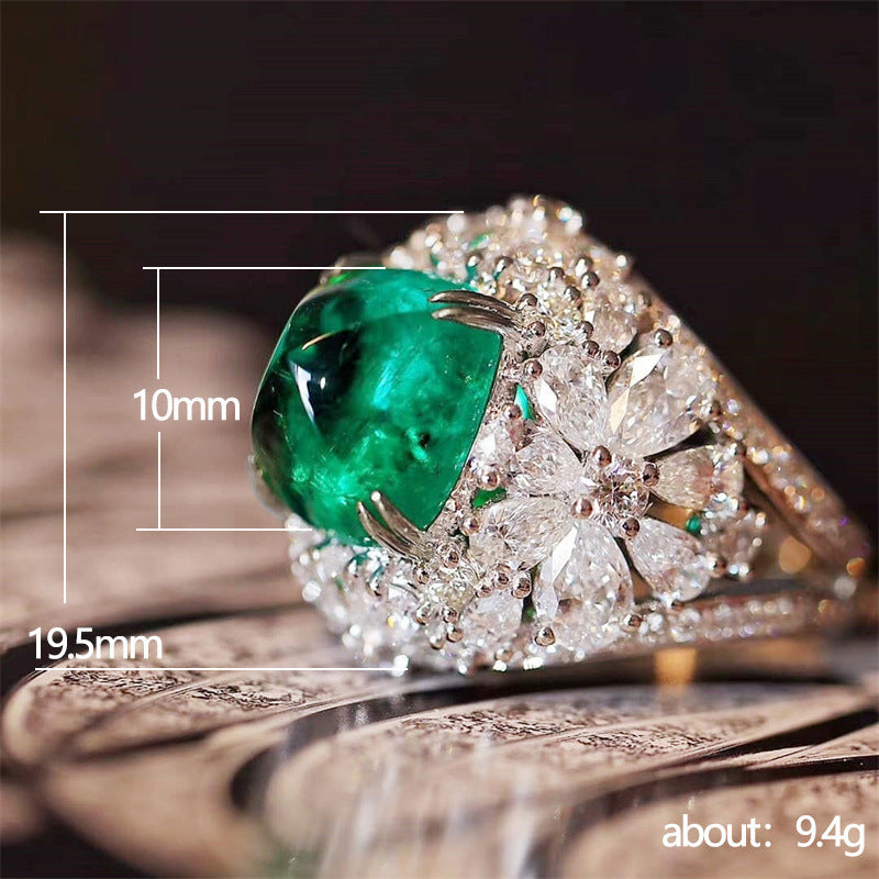 Huajie Amazon Vintage Anneau Classique Grand-mère Vert Zircon Anneau Anniversaire de mariage Celeb