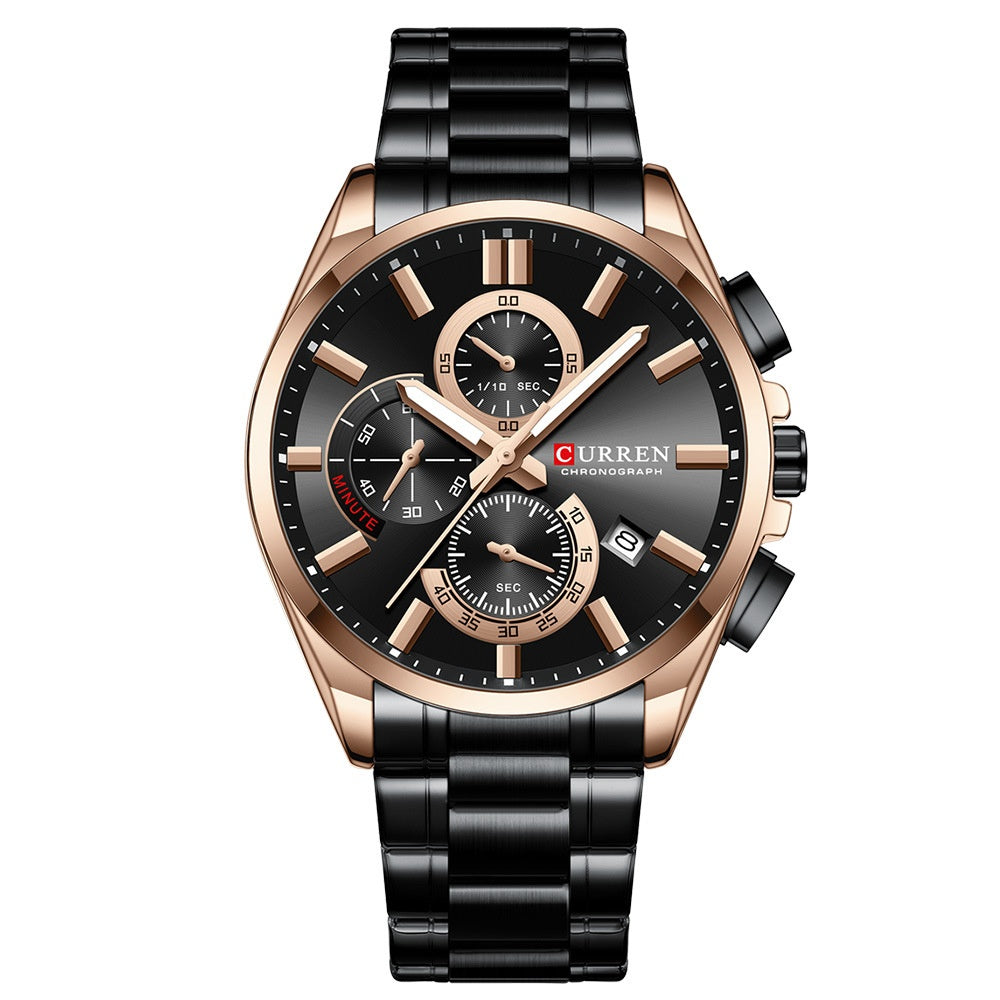 Six-pin waterproof steel watch