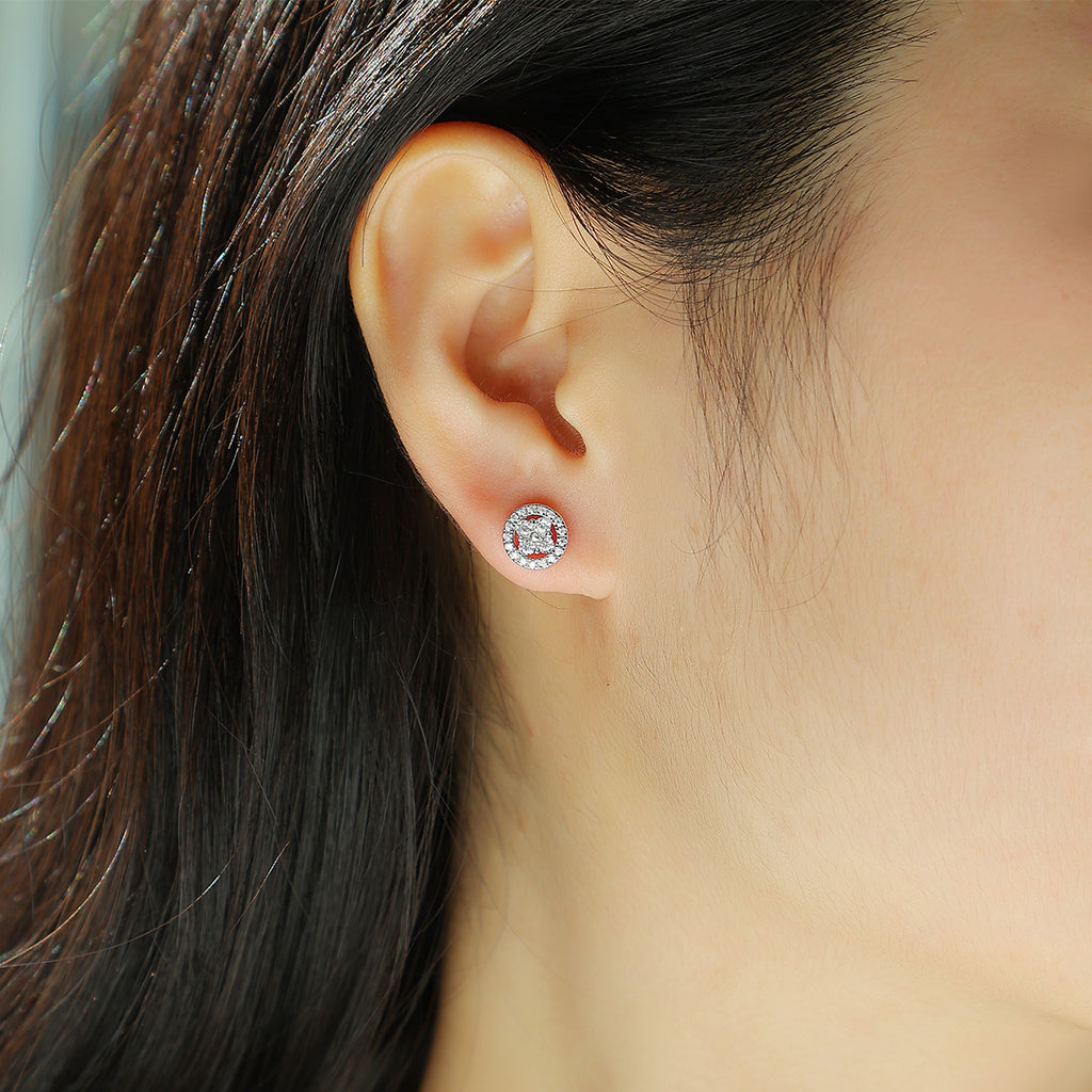 S925 Boucles d'oreilles rondes en argent sterling Halo Sterling