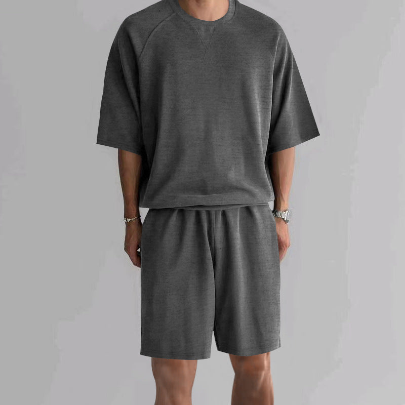 Short de sport à manches courtes Terry Casual ronde hommes