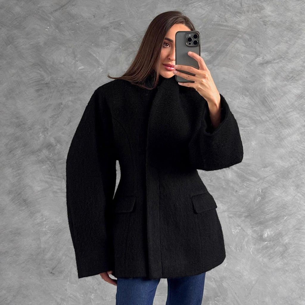 Hiver Designer style Relaxed-fit Stand-collar Veste mi-longueur