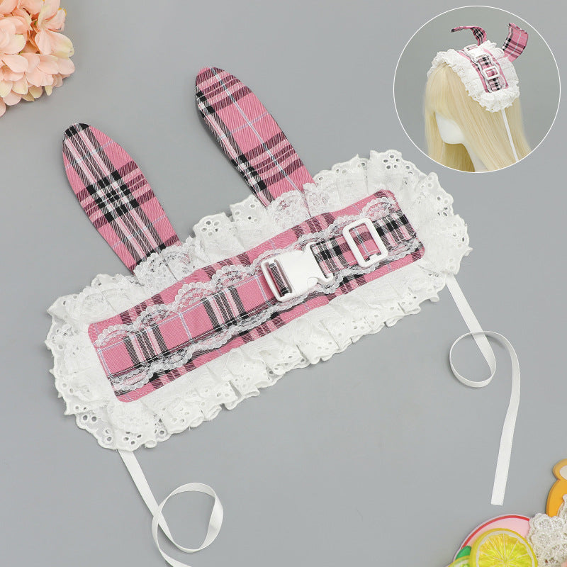 Ancien style pastoral ancienne sous-culture Retro Plaid Release Buckle Hair Band