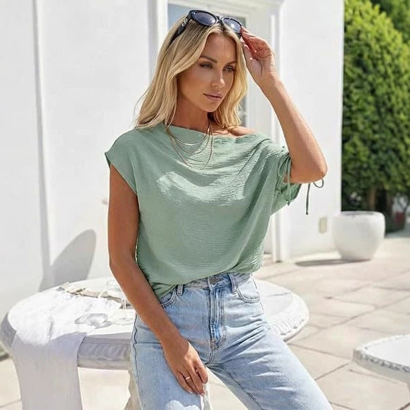 T-shirt hors-épaule Top avec une touche design pour les femmes porter