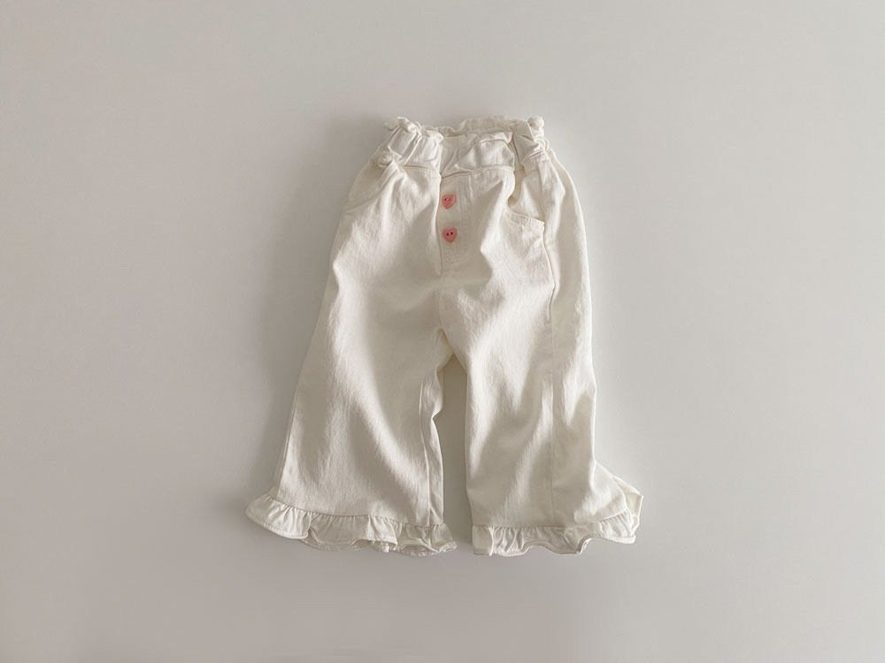 Printemps bébé fille Rétro oreille en bois Casual dentelle Pantalon large-lég enfant Pantalon de mode