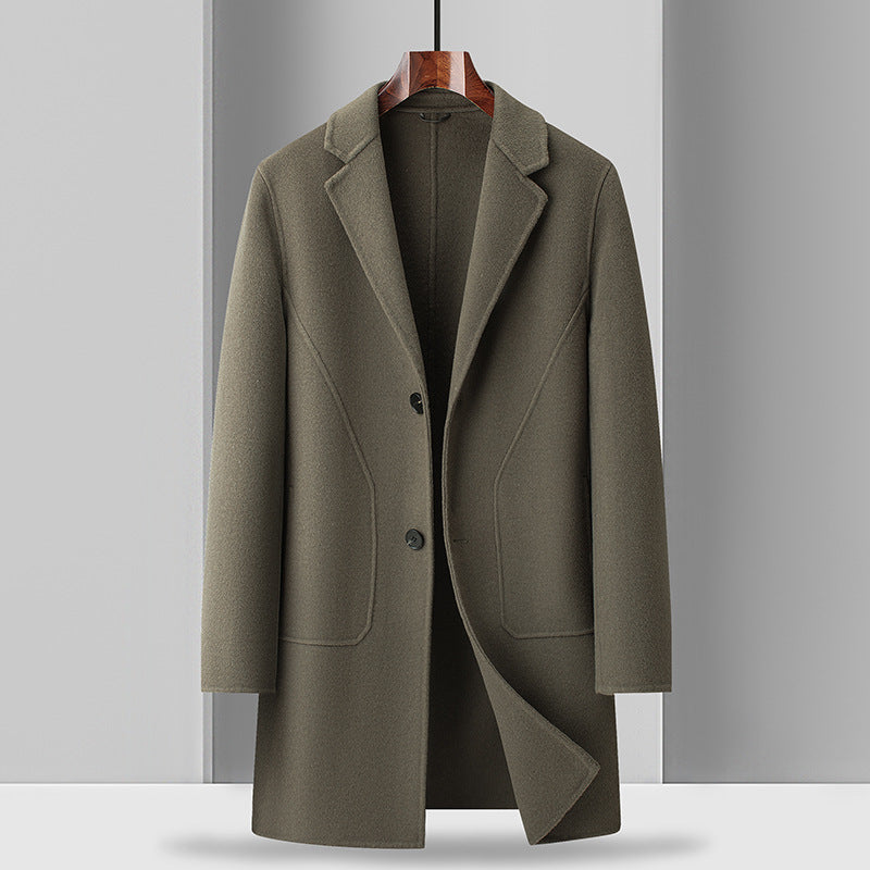 Manteau de laine à double face de longueur moyenne pour hommes