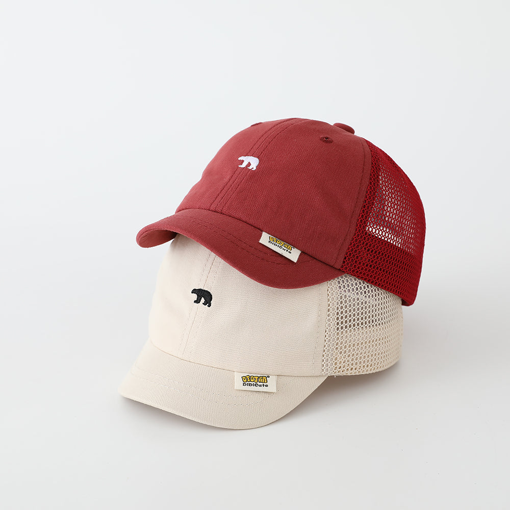 Casquette de baseball brodée en maille simple d'ours pour enfants - Mignon et style frais Baby Breathabl