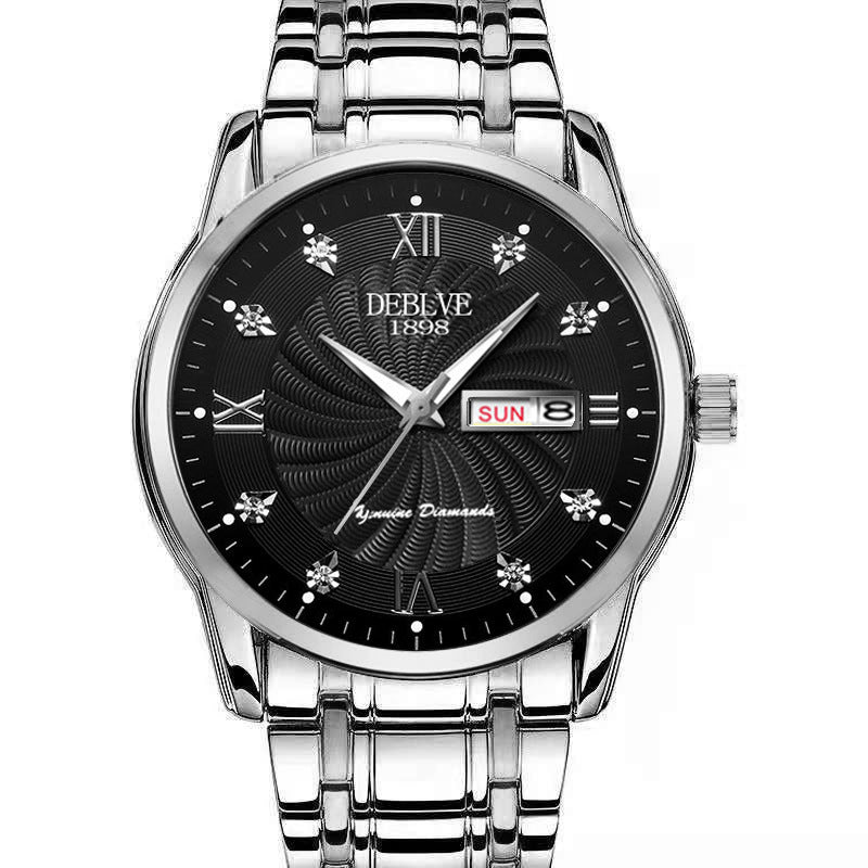 Mode Alliage Ceinture en acier imperméable Lumineux hommes double calendrier montre
