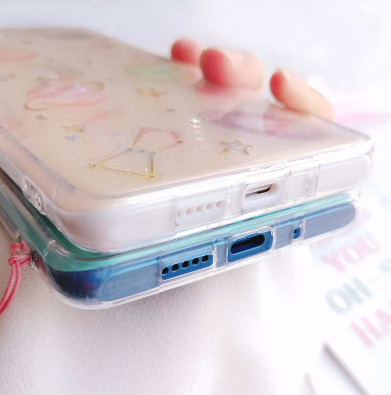 Cas de téléphone de planète de sequin transparent