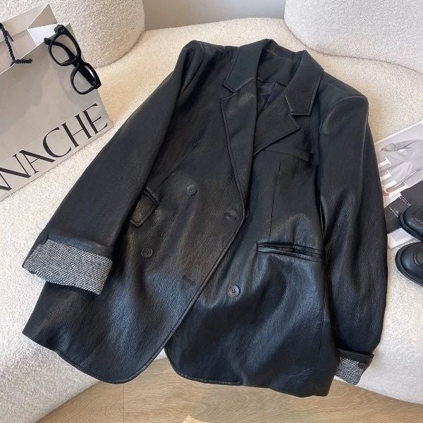 Veste en cuir souple de style coréen