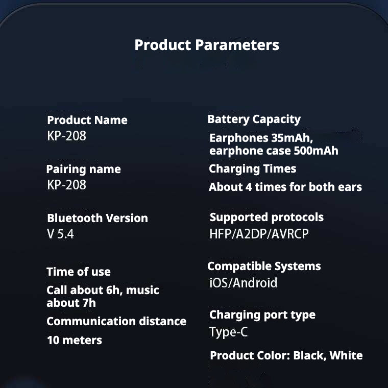 KP-208 Factory Seller OWS Open Ear Casque Bluetooth Long Battery Life HD Digital Batte