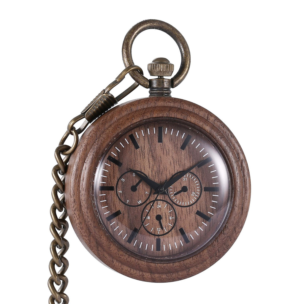 Montre de poche en bois de couleur bleue-verte
