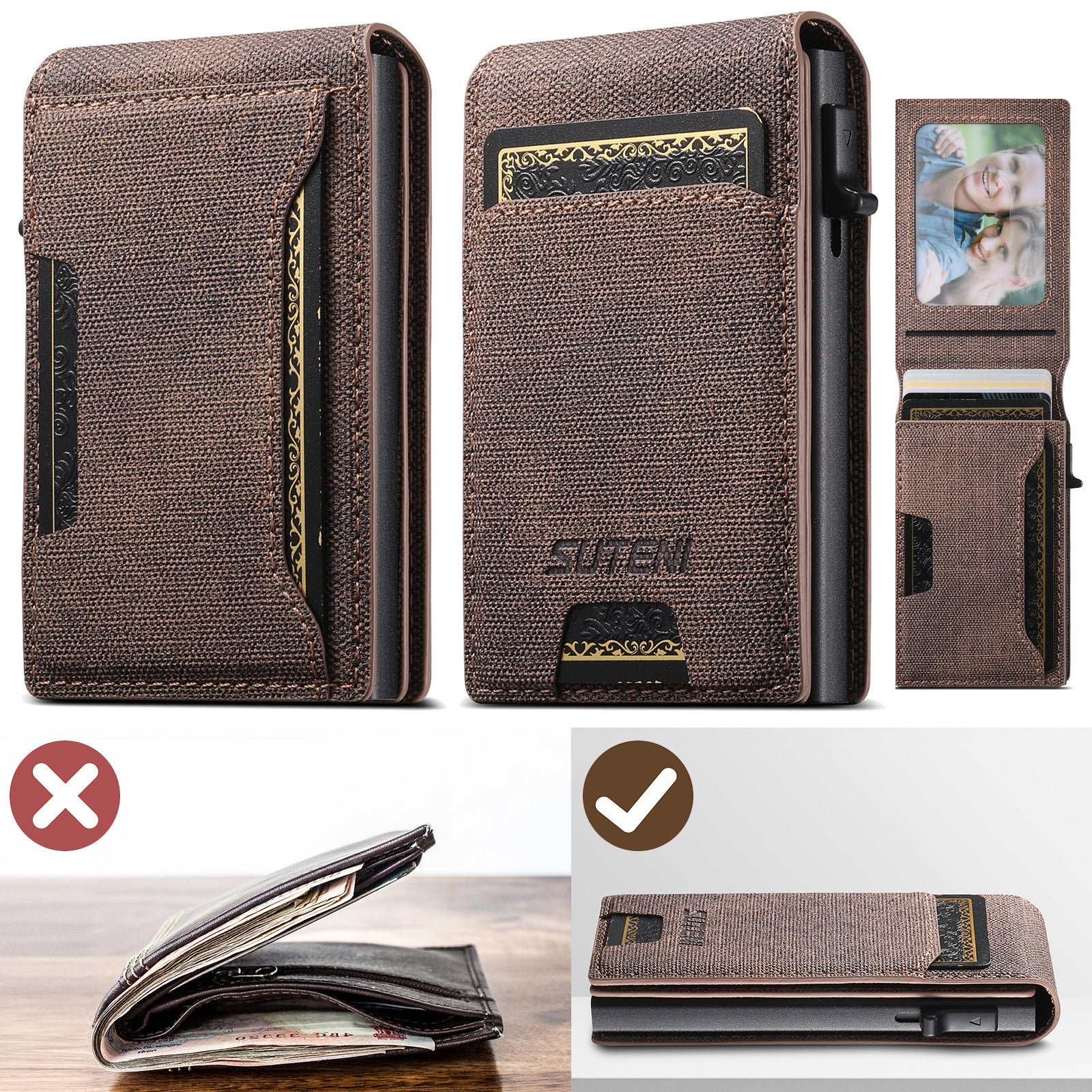 Porte-cartes en cuir denim givré pour hommes