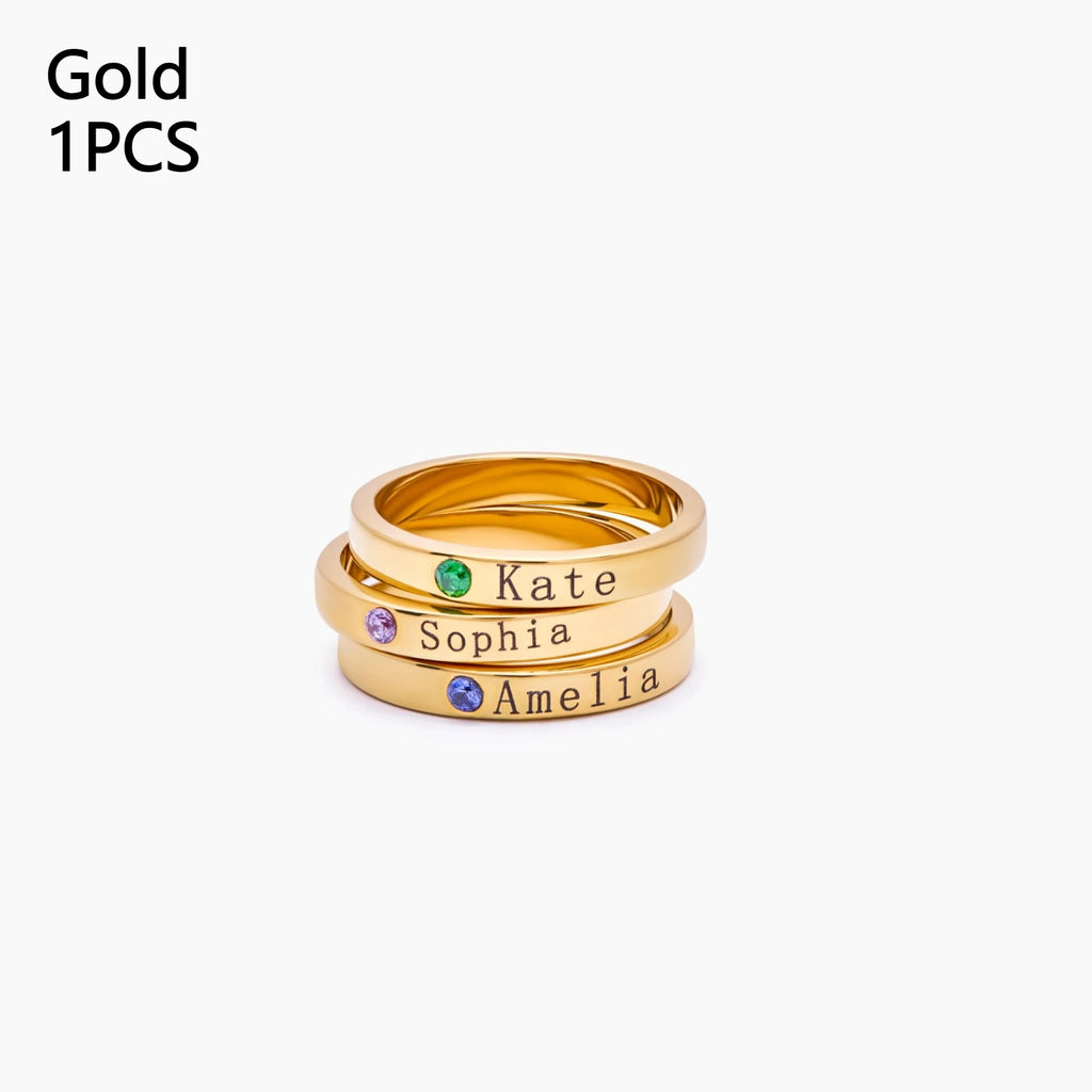 Set de bague en acier inoxydable 18K avec une pierre de naissance