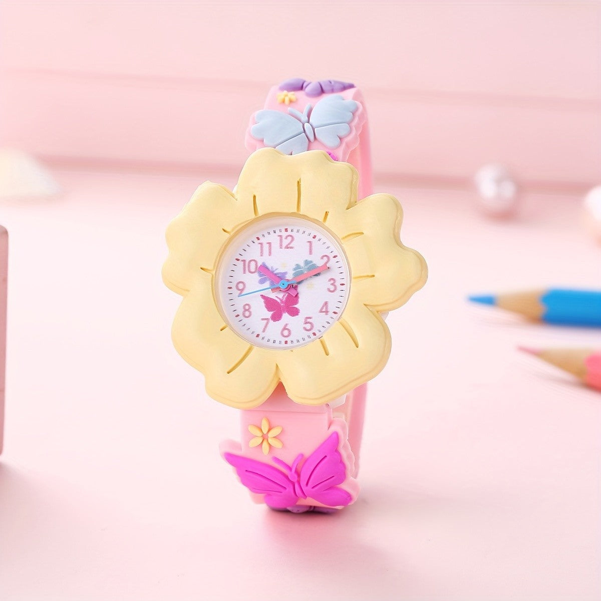 Étudiant fille Enfants Cartoon Couleur Fleurs mignon Pattern Silicone Quartz montre