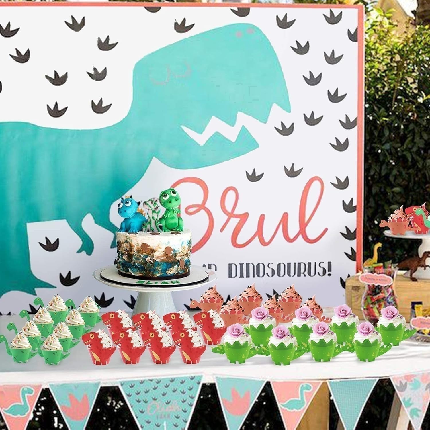 Ensemble de 48 pièces de mini cupcake de Dinosaur et rappeurs