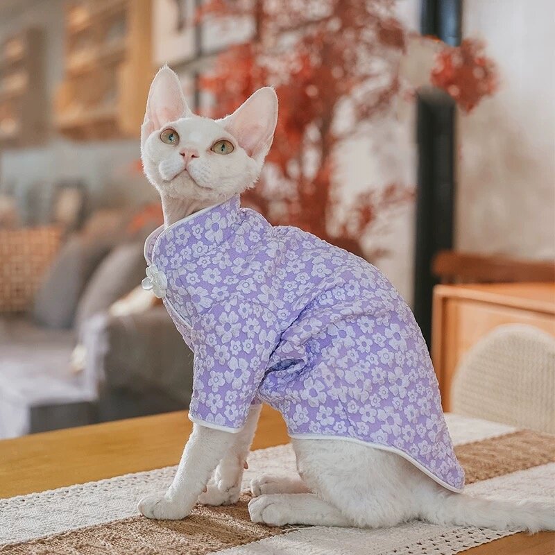 Robe de Cheongsam de fleur brodée 3D de chat sans cheveux