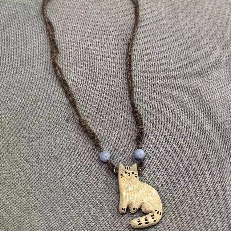 Retro Beige Kitten Collier tressé Femmes